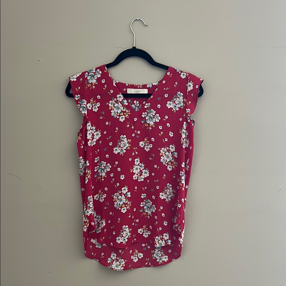 LOFT Pink Flutter Sleeve Blouse